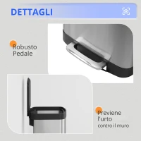 55L Cestino a pedale, coperchio a chiusura rallentata, in acciaio inossidabile, grande pattumiera, 33x39,5x65 cm, argento(m-4)