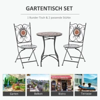 Zitgroep voor in de tuin 3-delige mozaïektafel + 2 opklapbare metalen stoelen(m-5)