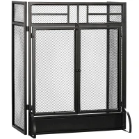 HOMCOM Parascintille Pieghevole a 3 Pannelli con Doppia Porta in Metallo, 120x11.5x79 cm, Nero(m-1)