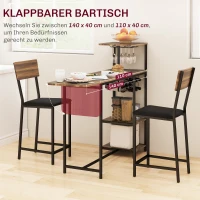 HOMCOM 3-delige Bartafelset, 1 Bartafel, 2 Stoelen, met Wijnrek, Glazenhouder, Open Planken, Voetensteunen, Bruin(m-4)