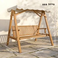 Outsunny Hollywoodschommel tuinschommel schommelbank 3-zits larikshout crème(m-3)