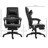 Vinsetto massagestoel directiestoel met warmtefunctie Massagefunctie 7 massagepunten, in hoogte verstelbare draaistoel met voetensteun, hoofdsteun, modern schuim PVC zwart 68 x 79 x 104-112 cm(m-3)