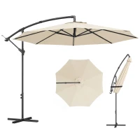Outsunny 3 m Overhanging Cantilever Parasol, with Cross Base - Cream White(m-15)