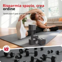 Set di manubri regolabile 5‑in‑1 (2 pezzi), Dual‑Lock, impugnatura morbida in TPU, 29,5x24,5x13 cm, Grigio(m-5)