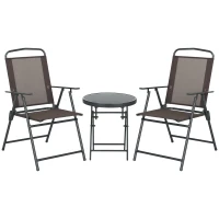 Outsunny Weerbestendige Metalen Bistroset 3-delig met Inklapbare Glastafel en Tuinstoelen - Bruin(m-11)