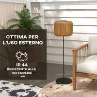 Outsunny Lampada Solare da Giardino con Illuminazione LED, in Acciaio e Rattan PE, Ø34x130 cm, Giallo(m-7)
