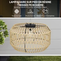 Outsunny Lampadaire solaire extérieur résine tressée, lampadaire bohème 178cm, capteur de lumière, éclairage automatique, jaune(m-4)