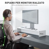 HOMCOM Supporto per Monitor con 2 Vani Contenitore in Legno, 100x27x15 cm, Bianco(m-4)