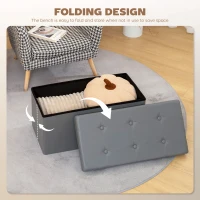 HOMCOM End of Bed Bench, Storage Ottoman Bench, 89L PU Leather Folding Foot Rest Stool, Grey(m-6)