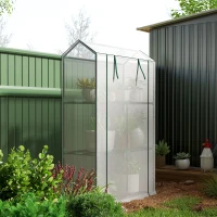Outsunny Kas met 3-laags Schap, UV-bestendige Plastic Afdekking, Roldeur, 100 x 40 x 150 cm, Wit(m-9)