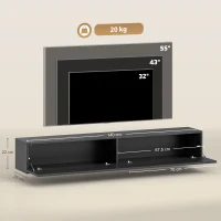 HOMCOM 140cm Floating TV Stand, Wall Mount TV Unit with Cable Management Hole, Fits up to 72" TV, Black(m-3)