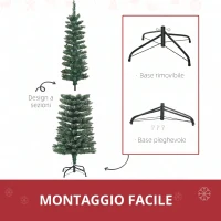 HOMCOM Albero di Natale Innevato Slim con 443 Rami, Base Rimovibile e Pieghevole, Ø48x165cm, Verde(m-6)