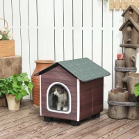 PawHut Insulated Outdoor Cat House, Water-Resistant Feral Cat Shelter with Elevated Base and Cushion, Red-brown(m-10)