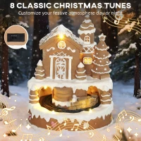 HOMCOM Christmas Gingerbread House, Lighted Musical Snow Village with Rotating Train, LEDs, Tunes, Battery Operated(m-6)