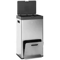 HOMCOM Poubelle rectangulaire à pédale poubelle cuisine 3 compartiments fermeture douce acier inox 45,7 x 35,8 x 76 cm argent(m-13)