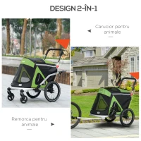 Pawhut Remorca Bicicleta 2-in-1 – Carucior Caini Pliabil cu Cadru Aluminiu(m-6)