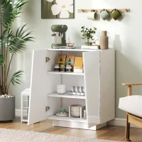 HOMCOM High Gloss Storage Cabinet, Freestanding Storage Cupboard with Adjustable Shelves for Living Room, Bedroom, Hallway, White(m-7)