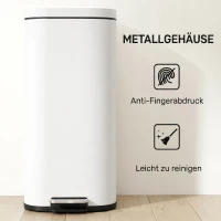 HOMCOM 30L keukenprullenbak pedaalemmer met deksel, soft-close en openhoudfunctie voor keuken en thuis(m-7)