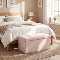HOMCOM Banc de Rangement, Pouf de Rangement Pliable, Bout de Lit, Repose-Pieds avec Couvercle, 76L x 38l x 38H cm, Rose(m-2)
