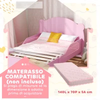 AIYAPLAY Lettino per Bambini con Testiera e Pediera a Orso e 2 Sponde Laterali, in Legno, 143.5x80x55 cm, Rosa(m-6)