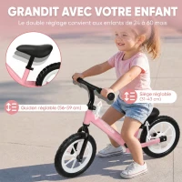 AIYAPLAY Draisienne Enfant 2-5 Ans, Roues Lumineuses, Siège Guidon Réglables, Pneus EVA Silencieux, Charge 50kg, 84x40x57cm, Rose(m-5)