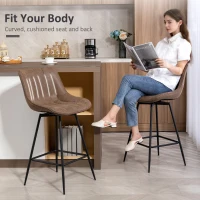 HOMCOM Set of 2 PU Leather Swivel Bar Stools - Brown(m-6)