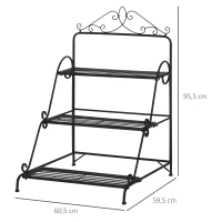 Outsunny 3-laags decoratieve plantenstandaard metaal zwart 60,5 x 59,5 x 95,5 cm(m-3)