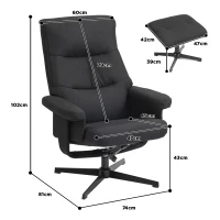 HOMCOM Relaxfauteuil met Voetenbank, Gestoffeerde TV-stoel met Lig- en Schommelfunctie, Draaibare Loungestoel in Fluwelen Look, voor Woonkamer en Slaapkamer, Zwart(m-3)