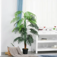 Outsunny Palmier Artificiel Hauteur 1,7 m Arbre Artificiel Tronc Branches Lichen Grandes Feuilles Grand réalisme Pot Inclus(m-9)