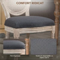 HOMCOM Set 2 Scaune de Dining Vintage, Material cu Efect de In, Spătar din Ratan Perforat, Picioare din Lemn, Gri(m-5)