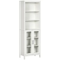 kleankin Columna de Baño con 2 Puertas de Vidrio y 3 Estantes Mueble Auxiliar de Estilo Moderno 53x30x162 cm Blanco(m-1)