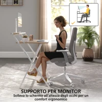 HOMCOM Scrivania Pieghevole con Ripiano per Monitor, 81.5x62x86.5 cm, Legno e Bianco(m-4)