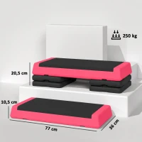 SPORTNOW Step de Aeróbic Step para Fitness Antideslizante Altura Regulable 3 Niveles 77x36x20,5cm Rosa y Negro(m-3)