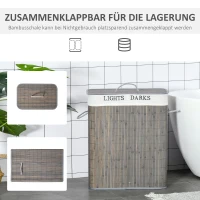 HOMCOM 100L Wasmand met 3 Handgrepen, Wasbare Waszak, Bamboe, Polyester, Katoen, Metaal, 52 x 32 x 63 cm, Grijs(m-5)
