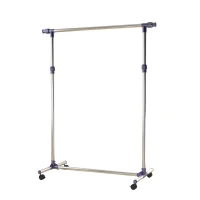 HOMCOM Perchero Acero Inox Colgador Ropa 4 Ruedas Alto y Largo Regulables 95x45x170cm(m-11)