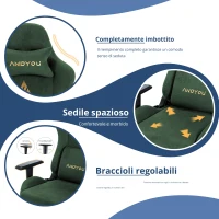 Sedia gaming con poggiapiedi, similpelle scamosciata traspirante, regolabile in altezza con pistone a gas, girevole, 70x70x135 cm, Verde(m-7)
