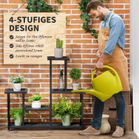 Outsunny plantenrek, plantentrap met 4 treden, bloemenrek op meerdere niveaus, plantenstandaard voor tuin, balkon, metaal, zwart, 91 x 25 x 83 cm(m-5)