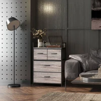 HOMCOM Cómoda con 4 Cajones de Tela Plegables Industrial Estante Abierto Marco de Acero Cajonera para Espacios Pequeños Gris(m-9)