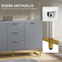 HOMCOM Aparador para Salón con 3 Cajones 2 Puertas y Estante Ajustable Mueble Auxiliar para Salón Antivuelco 120x40x76 cm Gris(m-7)