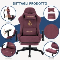 Sedia da gaming con poggiapiedi, in similpelle scamosciata traspirante, regolabile in altezza con molla a gas, girevole, 70x70x135 cm, Rosso(m-1)