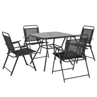 Outsunny Ensemble de jardin 1 table carrée et 4 chaises pliantes salon de jardin en métal époxy pour 4 pers - noir(m-1)