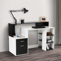 HOMCOM Bureau informatique Bureau avec rangement multimédia design multi-rangements 137 L x 55 l x 92 H cm noir et blanc(m-10)