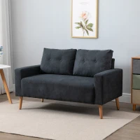 HOMCOM Divano 2 Posti Moderno in Stile Nordico con Schienale Trapuntato in Tessuto, 145x76x88 cm, Grigio(m-10)