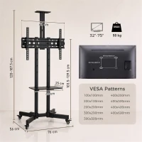 HOMCOM Mobile TV Stand on Wheels for 32-75 Inch Screens, Mobile TV Cart with Tilt, Height Adjustable, Black(m-3)