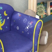 AIYAPLAY Kids Armchair with Planet Dinosaurs Design, Wooden Frame, for Bedroom, Playroom, Kids Room - Blue(m-8)