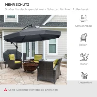 Outsunny Zweefparasol Ø3 m, draaibaar, met handslinger, roestvrij staal, polyester, donkergrijs/zwart(m-4)