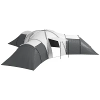 Outsunny Kampeertent voor 6-9 personen, 4 kamers, voortent, waterdicht, 615x 615x225cm, Grijs(m-11)