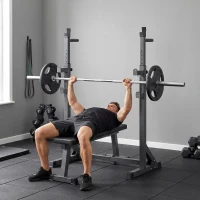 SPORTNOW Support d'haltères réglable en hauteur et en largeur, repose-barre en acier avec verrouillages de sécurité, supportant jusqu'à 150 kg(m-4)