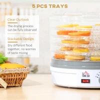 HOMCOM 5 Tier Food Dehydrator, 245W Food Dryer Machine with Adjustable Temperature Control for Drying Fruit, Meat, Vegetable, Jerky and Pet Treat, White(m-5)