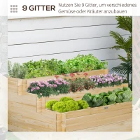 Outsunny Houten Verhoogde Bloembak, 3 Lagen, Voering van Vliesstof, Gelakt Natuurlijk Hout, 117 x 100 x 54 cm(m-6)